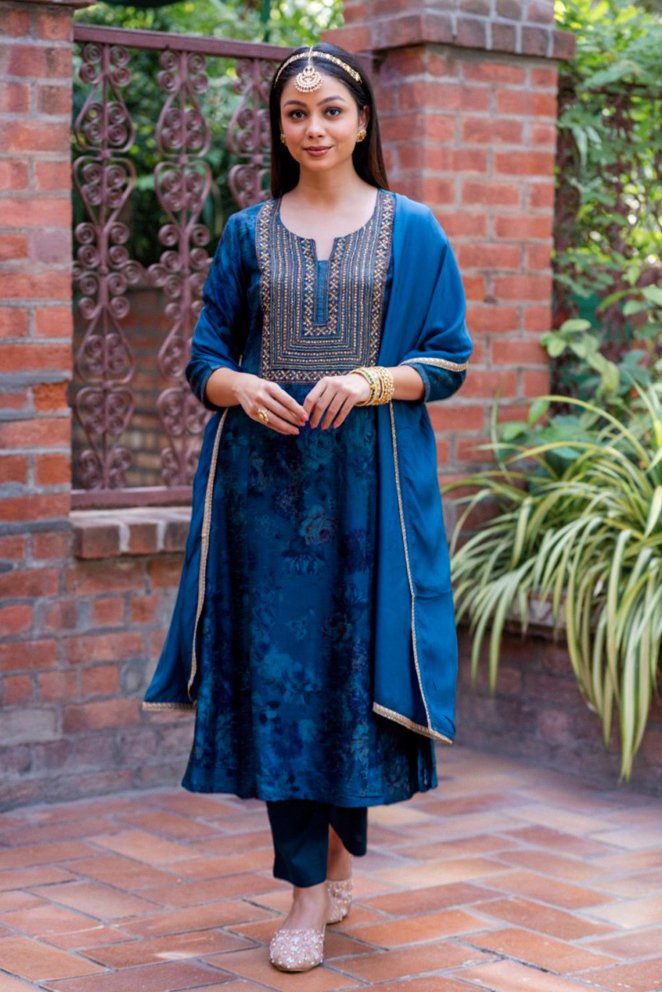 Indigo Silk Viscose Suit Set - Payal