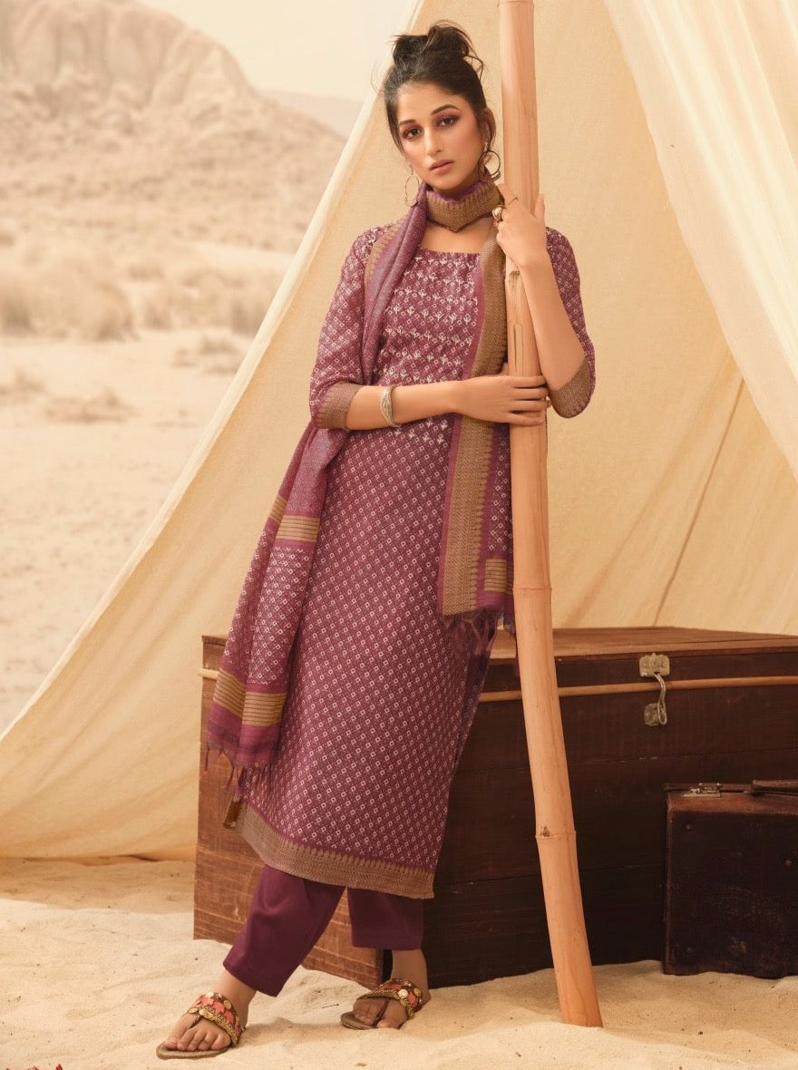 Magenta Cotton Casual straight suit set - Payal