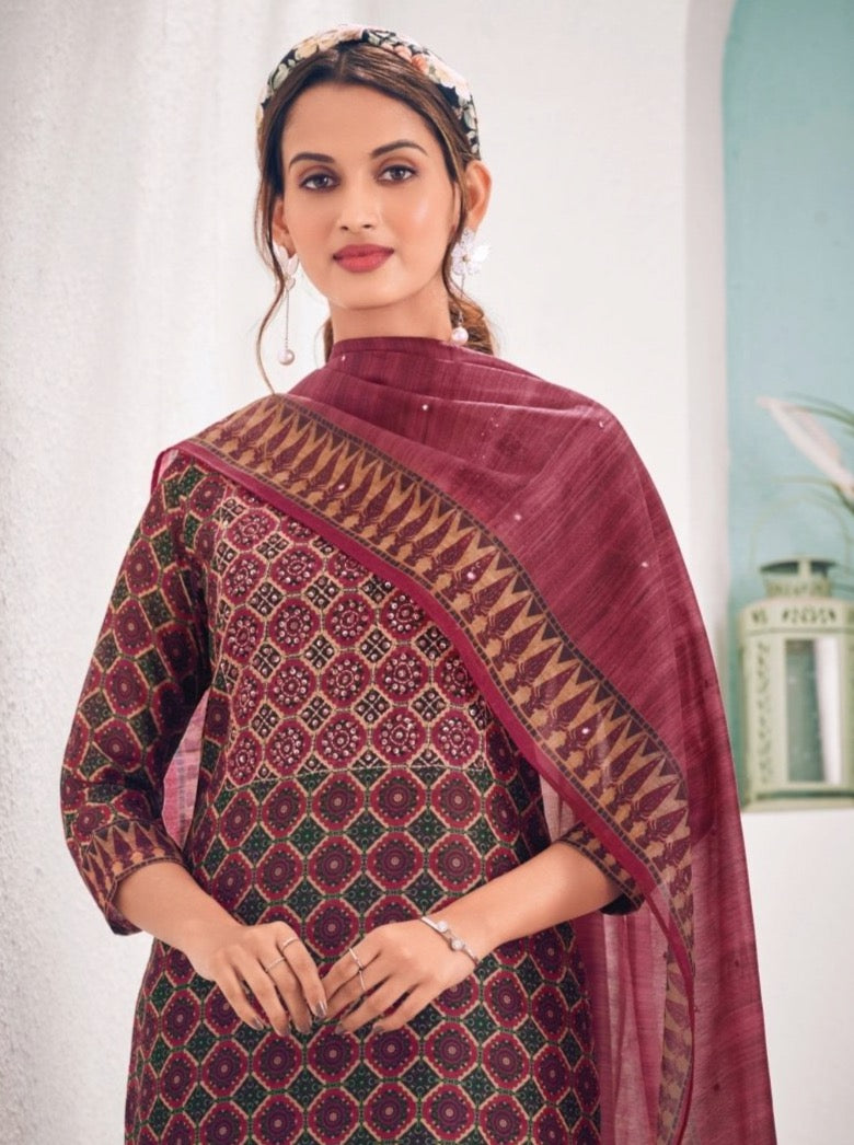 Magenta Straight Cut Festive Suit Set - Payal