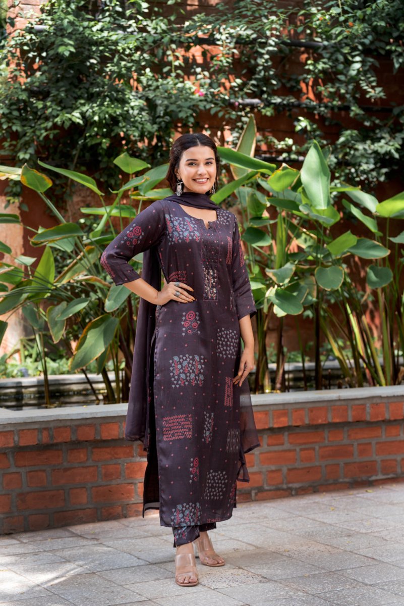 Modal Satin Khat Suit Set - Payal