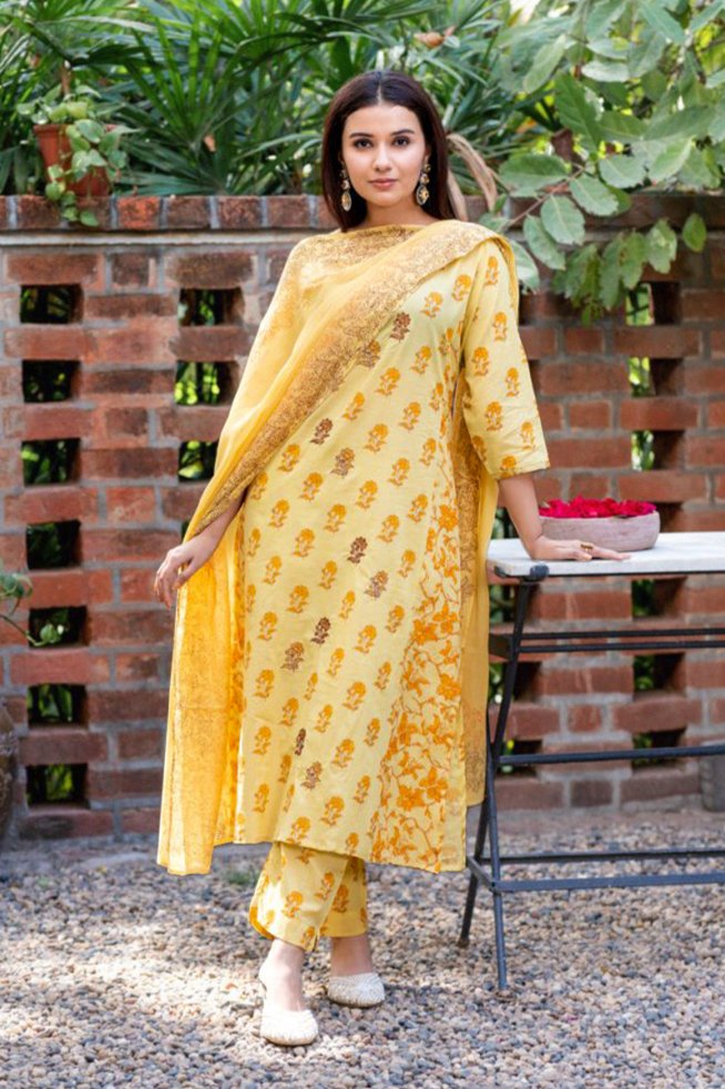 Motif Printed Cotton Cambric Suit Set - Payal