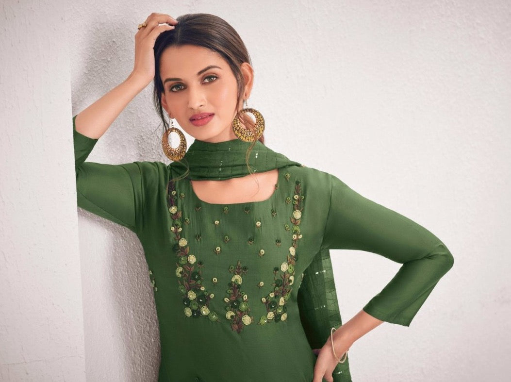 Olive Green Ethnic Suit Set - Payal