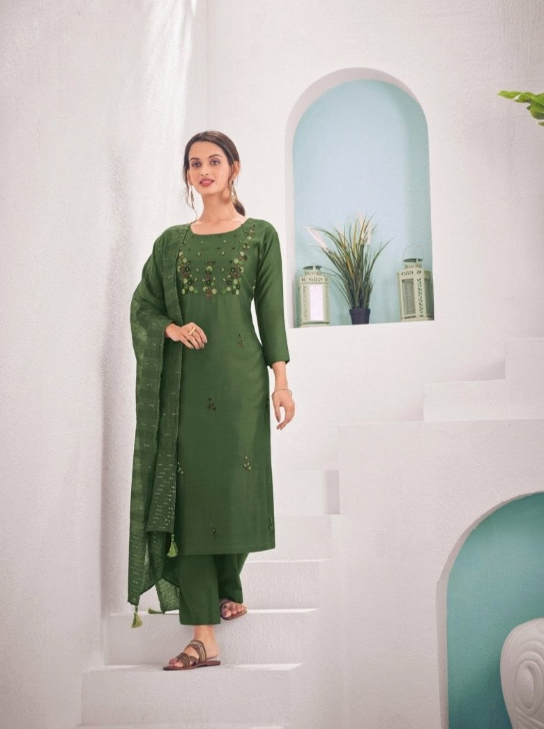 Olive Green Ethnic Suit Set - Payal