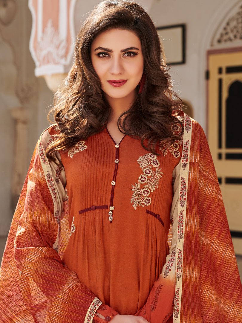 Orange Cotton Flared Suit Set