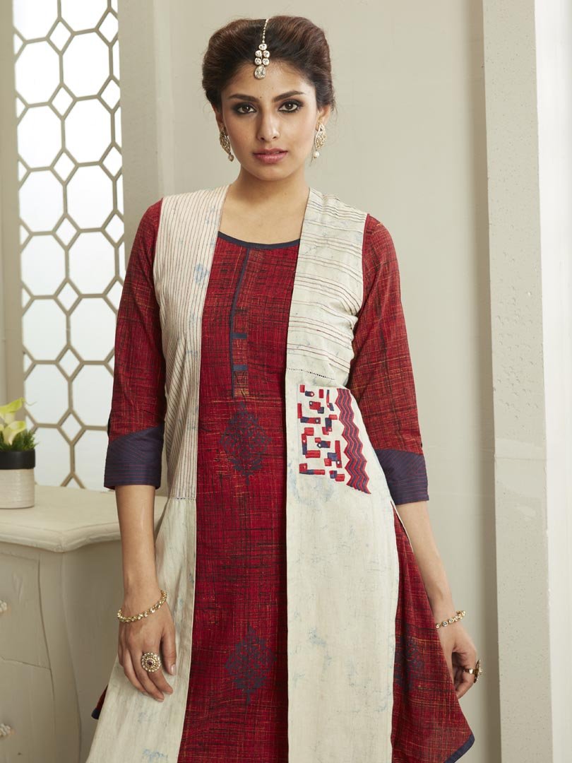 Payal Designer Party Wear Kurta Suit Maroon Cotton Aline Smart Look Stitched Palazzo Suit With Separate Jacket - Payal