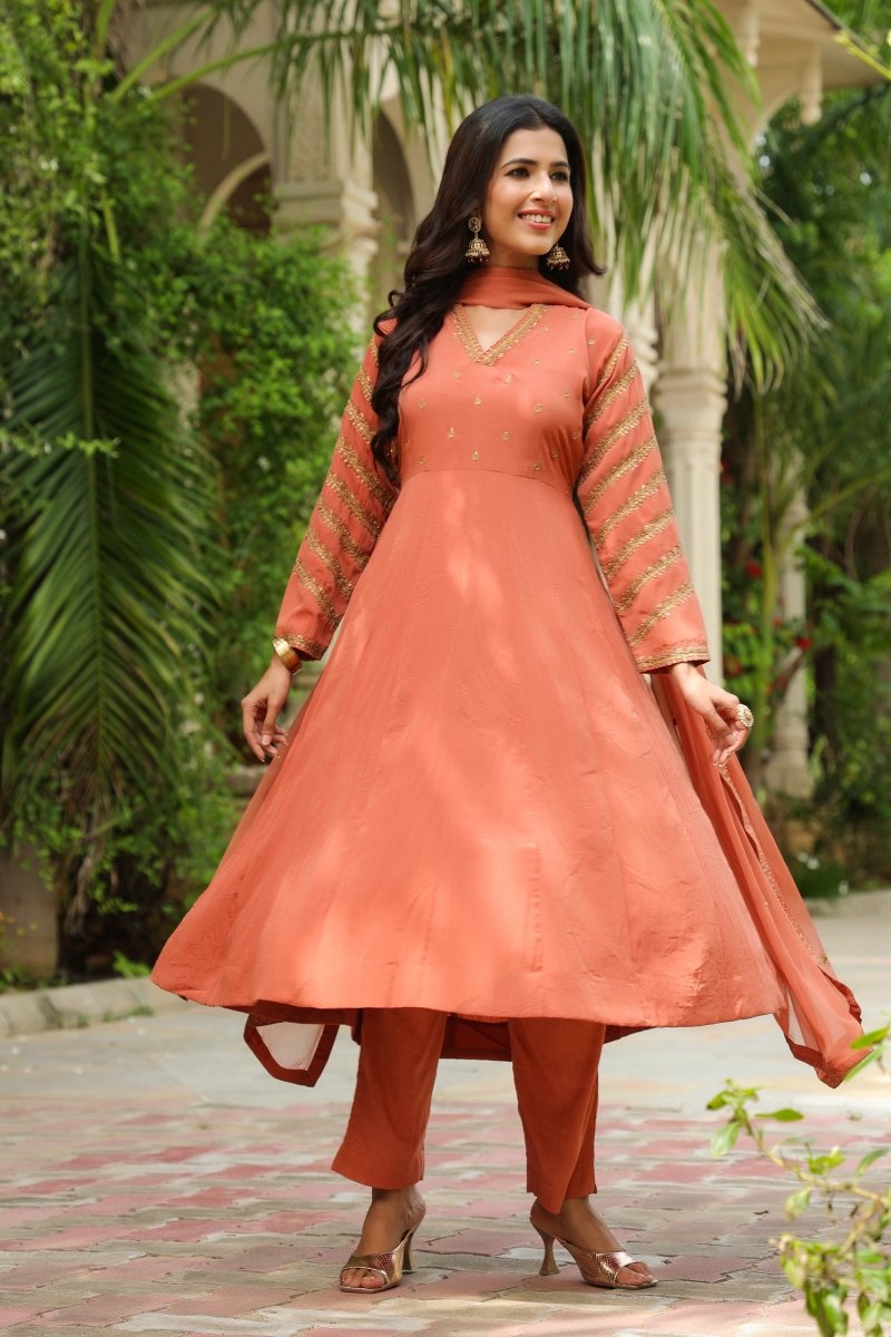 PAYAL Rust Festive Anarkali Suit Set - Payal