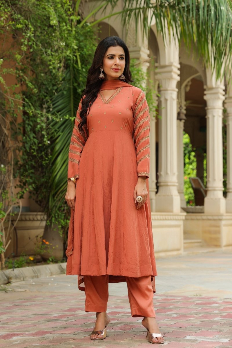 PAYAL Rust Festive Anarkali Suit Set - Payal