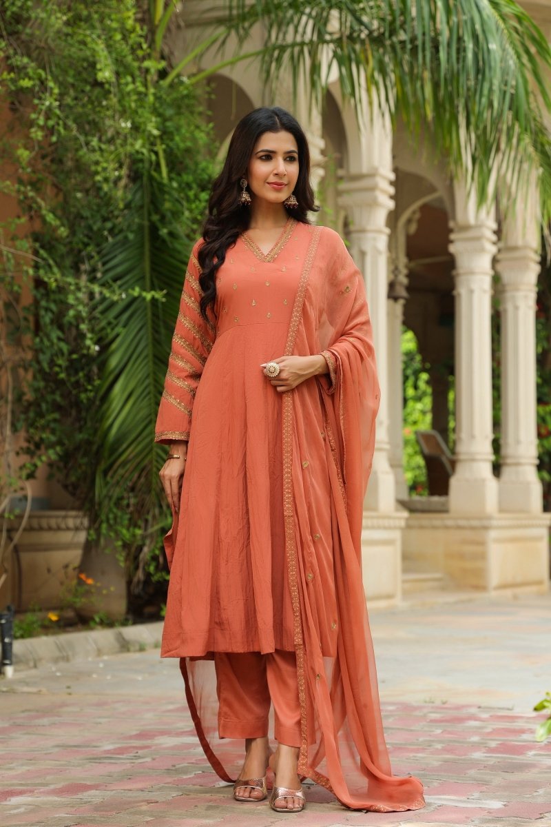 PAYAL Rust Festive Anarkali Suit Set - Payal