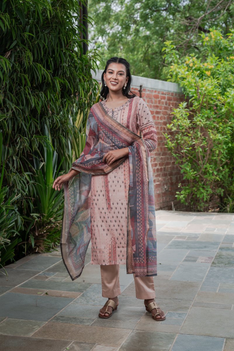 Peach Chanderi Straight Suit Set - Payal