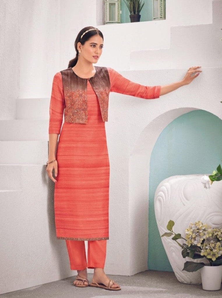 Peach Pink straight cut kurta Set - Payal