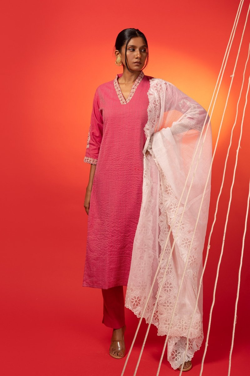Pink Cotton Chanderi Suit Set - Payal