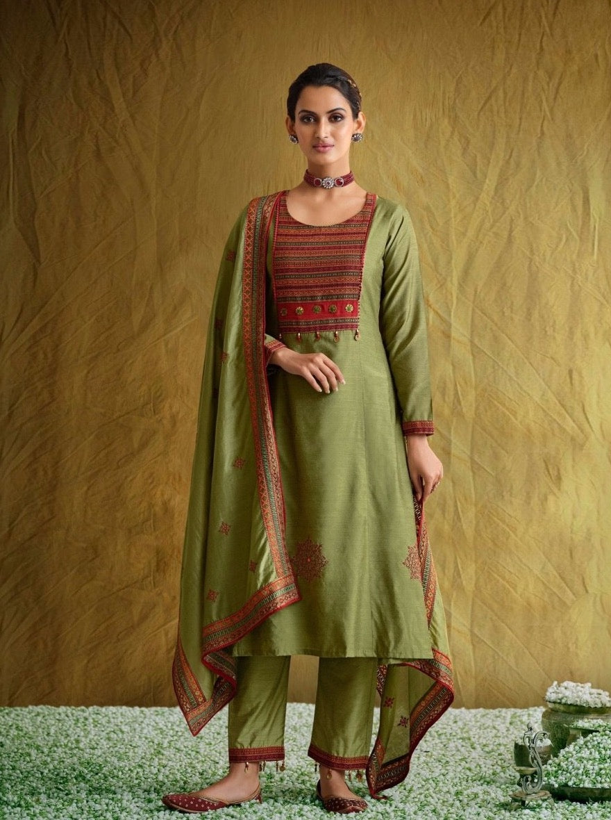 Pista Green Aline Ethnic Suit Set - Payal
