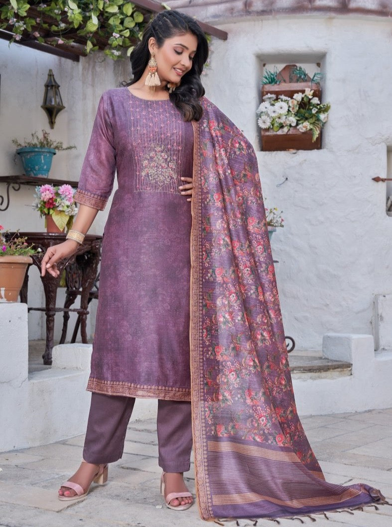 Purple Art Silk Straight Festive Suit Set - Payal