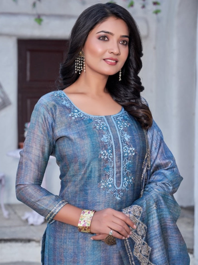 Rama Blue Art Silk Straight Suit Set - Payal