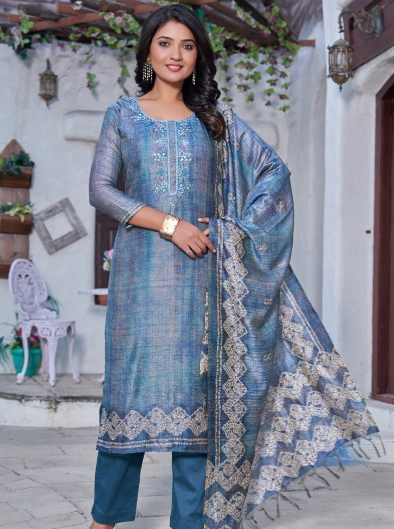 Rama Blue Art Silk Straight Suit Set - Payal