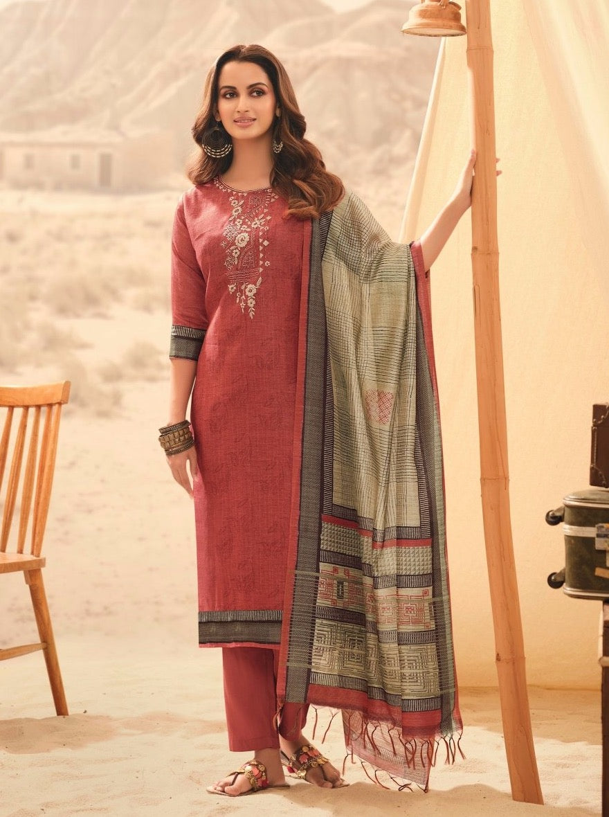 Red Cotton Casual Straight suit set - Payal
