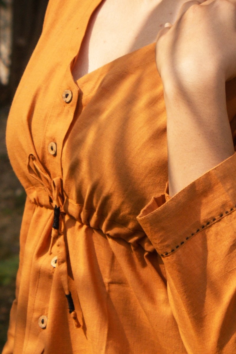 Rust Brown Cotton Short Buttoned Kurti - Payal