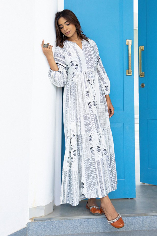 WOK Abstract Printed Tiered Dress - Payal