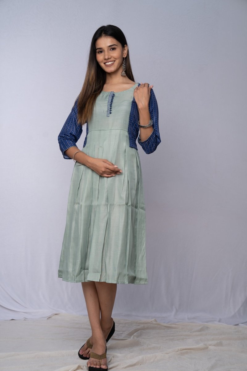 WOK Pleated Kurti Dress with attached Jacket - Payal