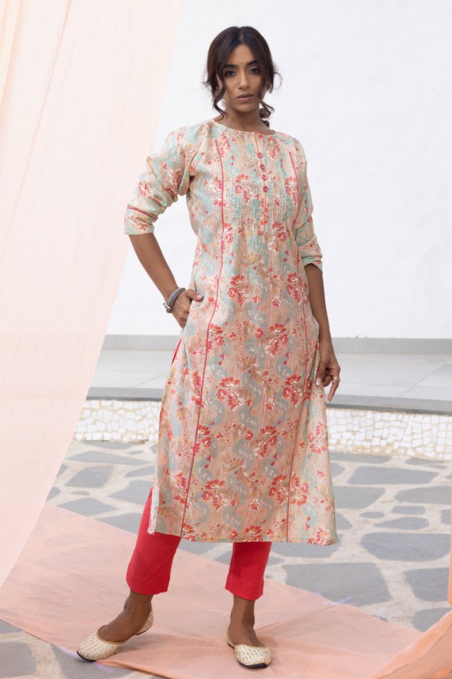 WOK Rangan Sleeve Printed Kurta Set - Payal