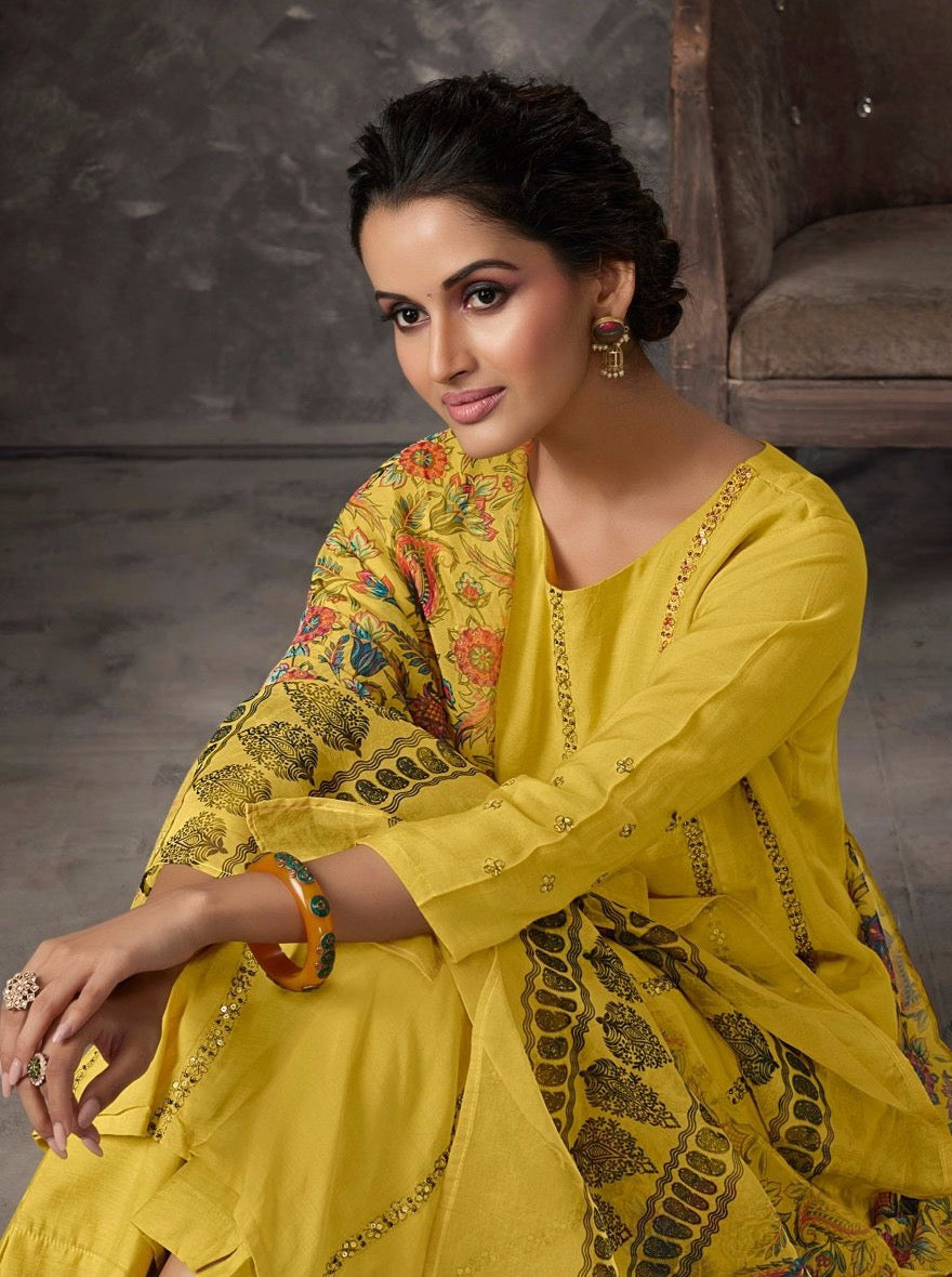 Yellow Chanderi Aline Suit Set - Payal