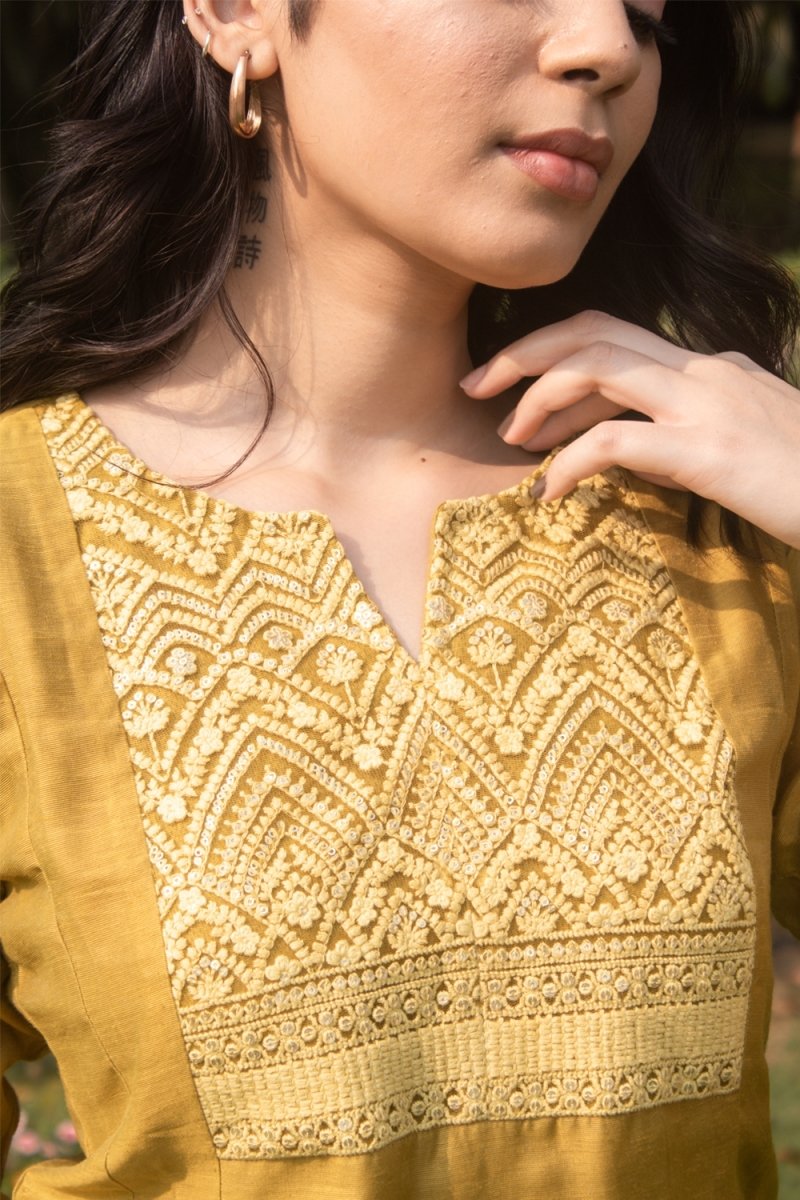 Yellow Embroidered Straight Kurta - Payal