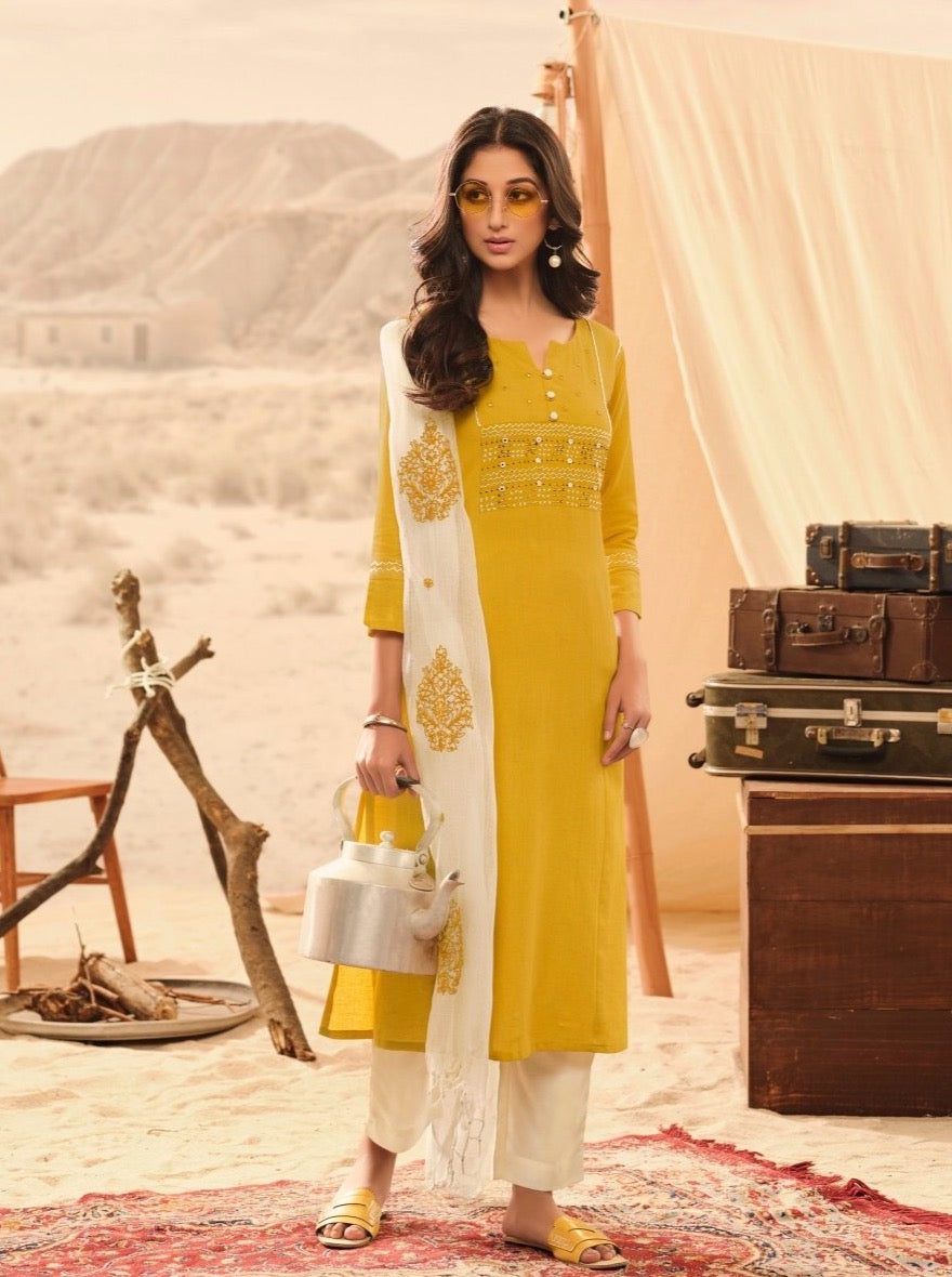 Yellow Flax Casual Suit set - Payal